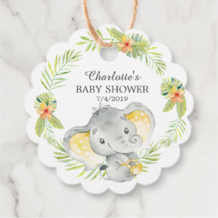 Étiquettes Cadeau Tag Cadeau Jungle jaune Éléphant Baby shower Favor