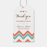 Tag cadeau Motif Aqua Coral Red Chevron Mariage