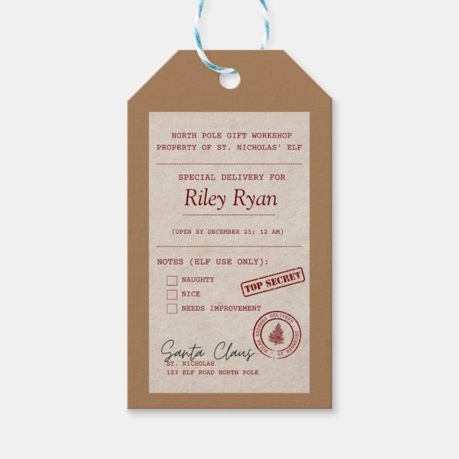 Étiquettes-cadeau Tag Cadeau Personnalisé De Père Noël (Devant)