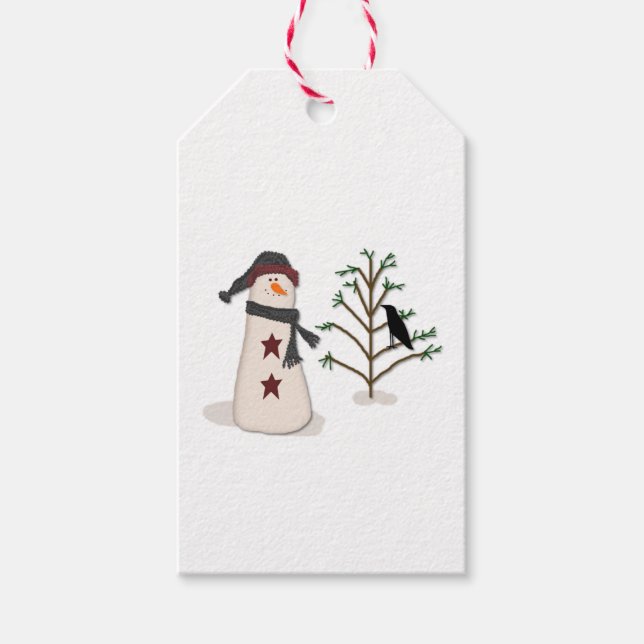 Étiquettes-cadeau Tag Cadeau Snowman Avec Arbre (Devant)