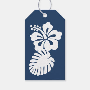 Étiquettes-cadeau Tag Cadeau Tropical Hibiscus in Navy