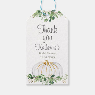 Étiquettes-cadeau Tag Citrouille blanc vert Merci floral