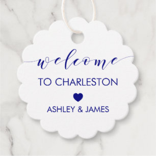 Étiquettes Cadeau Tag de bienvenue Mariage bleu marine pour l'hôtel