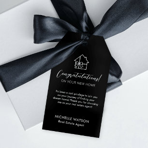 Étiquettes-cadeau Tag de cadeau minimaliste noir blanc agent immobil