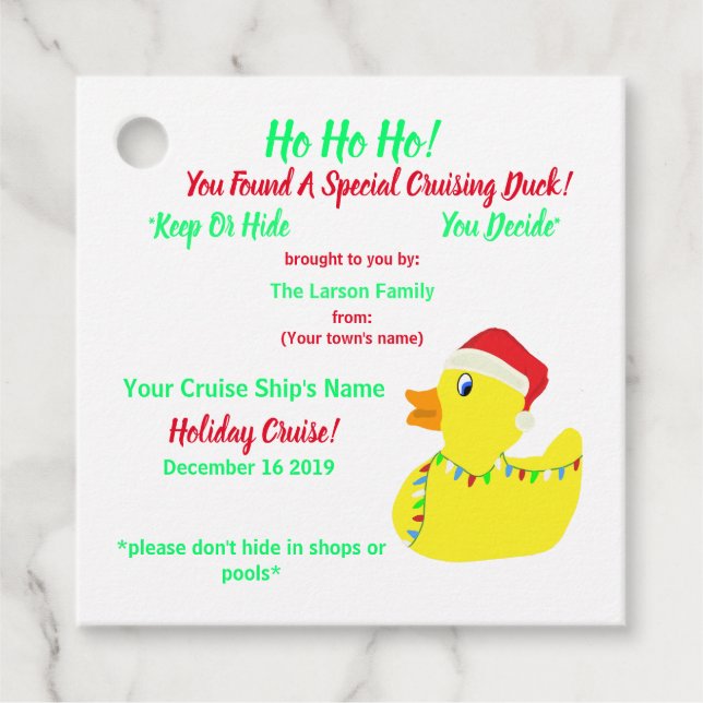 Étiquettes Cadeau Tag de canard de croisière (Devant)