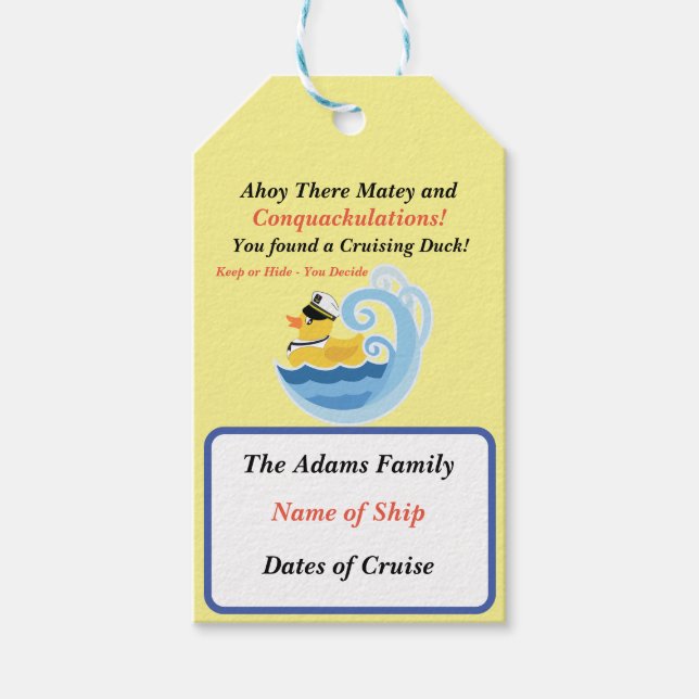 Étiquettes-cadeau Tag de canard de croisière (Devant)