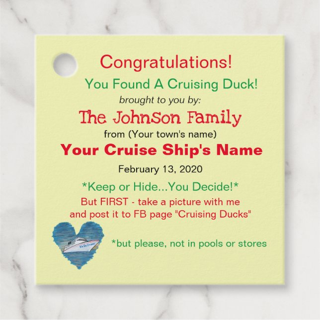 Étiquettes Cadeau Tag de canard de croisière (Devant)