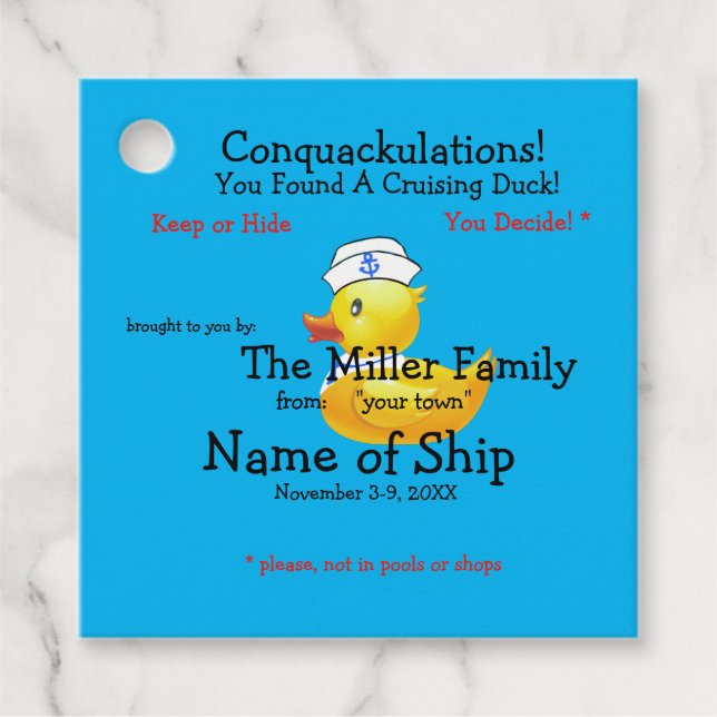 Étiquettes Cadeau Tag de canard de croisière (Devant)