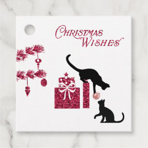 Étiquettes Cadeau Tag de deux chats noirs avec cadeaux et cadeaux d'