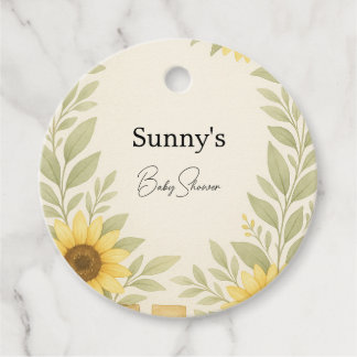 Étiquettes Cadeau Tag Fleur de tournesol & Sage Baby shower rustique