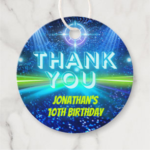 Étiquettes Cadeau Tag laser Jeu bleu vert néon brillant Merci