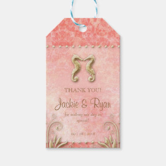 Étiquettes-cadeau Tag Mariage de plage Hippocampe Vintage Coral Or