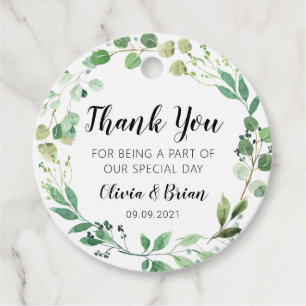 Étiquettes Cadeau Tag Mariage Merci de couronne vert Favor