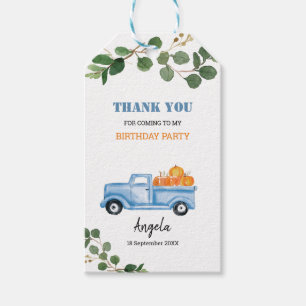 Étiquettes-cadeau Tag Merci de camion bleu Citrouille vert.