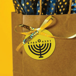 Étiquettes Cadeau Tag moderne Hanoukka Menorah Gold et Black Favor