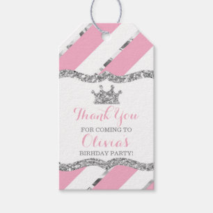 Étiquettes-cadeau Tag Princesse Merci, Rose, Argent, Couronne