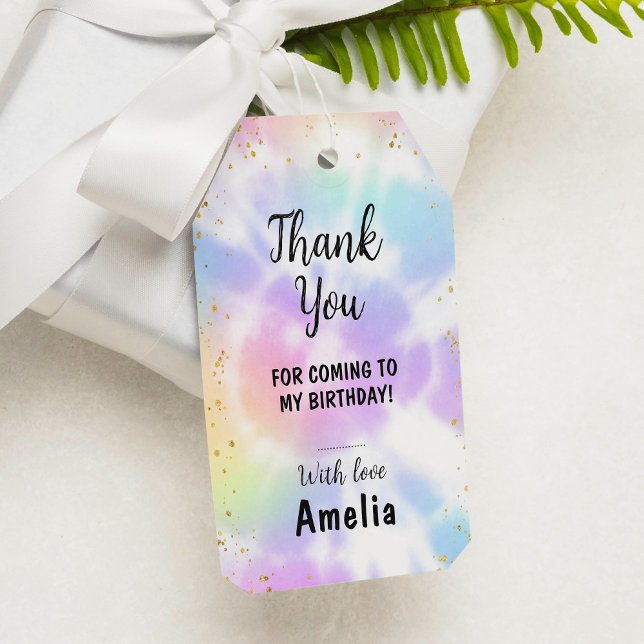 Étiquettes-cadeau Tag Tie Dye 1st Birthday Merci (Créateur téléchargé)