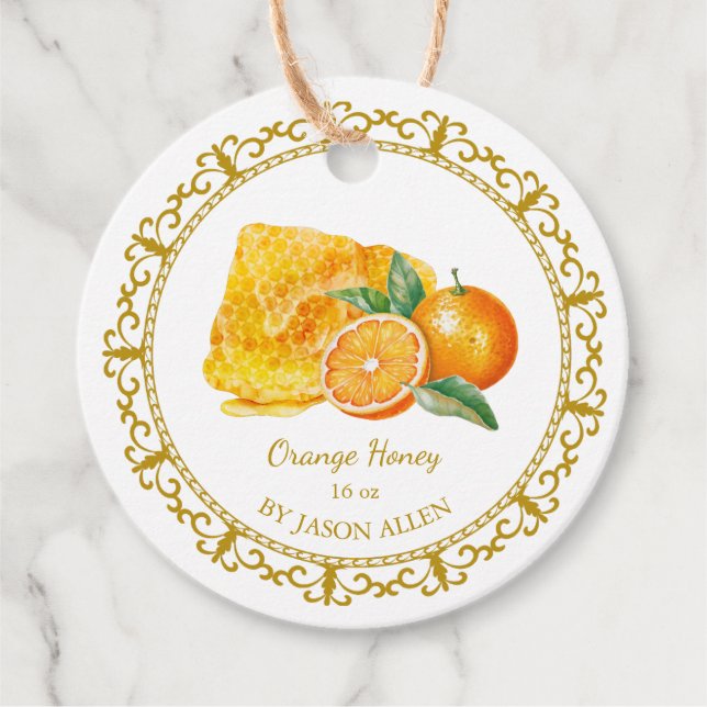 Étiquettes Cadeau Tag vintage de nid d'abeille orange de miel infusé (Devant)