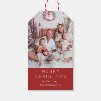Étiquettes-cadeau Tags cadeaux de Noël avec photo de famille en roug