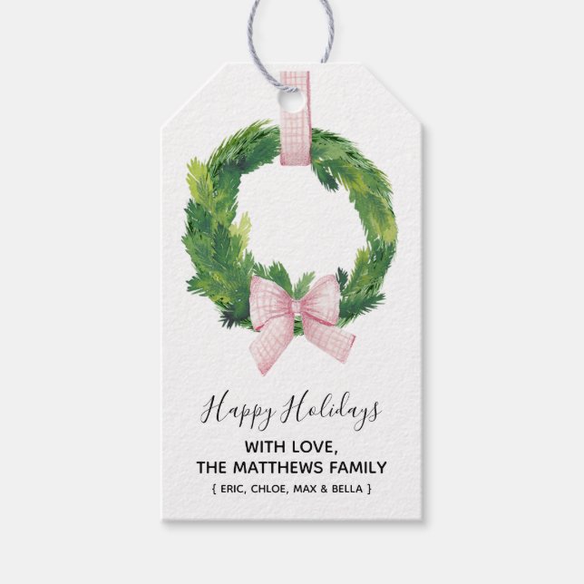 Étiquettes-cadeau Tags cadeaux de Noël En vichy Wreath (Devant)