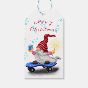 Étiquettes-cadeau Tags cadeaux de Noël Happy Skater Gnome avec cadea