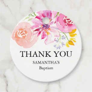 Étiquettes Cadeau Tags favoris personnalisés Aquarelle Fleurs Baptêm