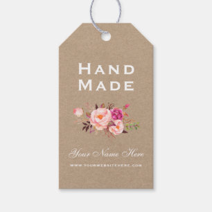 Étiquettes-cadeau Tags Kraft Floral rose à la main