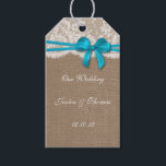 Étiquettes-cadeau Tags Rustic Blue Bow Collection<br><div class="desc">La collection d'arc bleu rustique est un design époustouflant avec un bel arrière - plan rustique effet burlap avec un habillage d'effet de dentelle blanc vintage romantique terminé avec un arc bleu époustouflant. Ces étiquettes peuvent être personnalisées pour votre occasion spéciale et ferait le cadeau parfait ou vous remercier tag...</div>