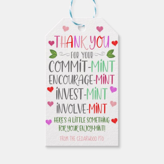 Étiquettes-cadeau Tags Valentine Merci Mint (Devant)