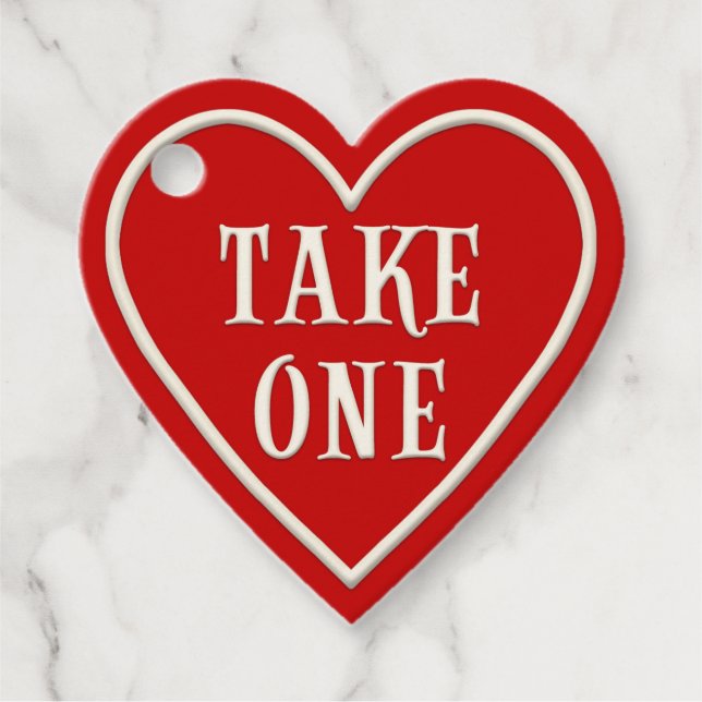 Étiquettes Cadeau "Take One" Coeur Rouge Personnalisé Saint Valentin (Devant)