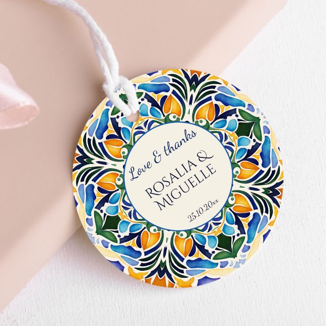 Étiquettes Cadeau Talavera azulejo bleu vintage mexicain mariage (Talavera azulejo blue vintage Mexican wedding thank you Favor Tags personalized favor tags template)
