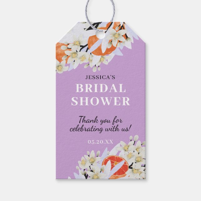 Étiquettes-cadeau Tangerine Agrumes Branches florissantes Wreath Flo (Devant)