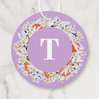 Étiquettes Cadeau Tangerine Agrumes Branches florissantes Wreath Flo