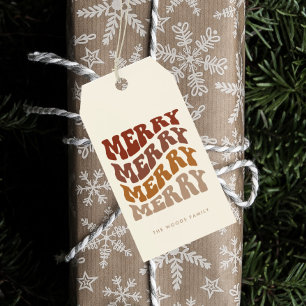 Étiquettes-cadeau Tapez Noël Marron Groovy Vague Typographie