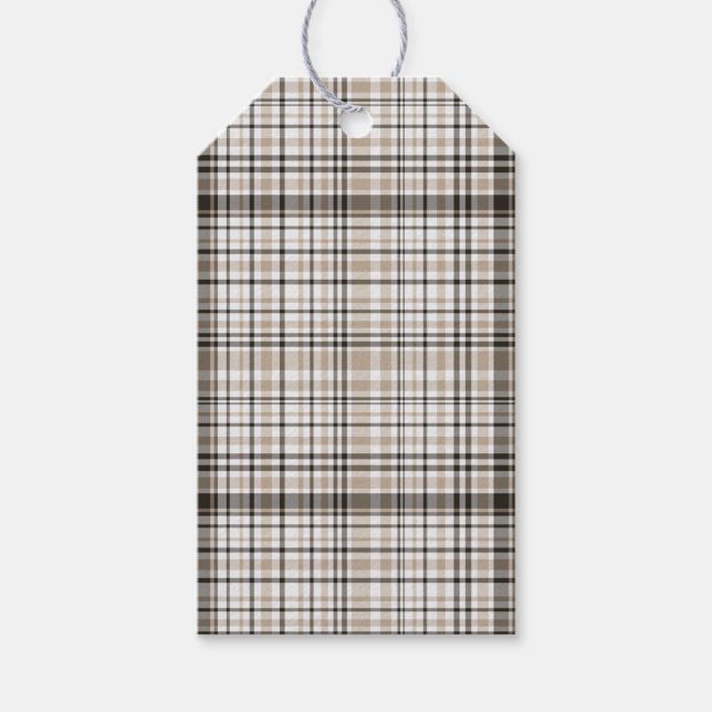 Étiquettes-cadeau Tartan à carreaux noir, marron et blanc (Devant)