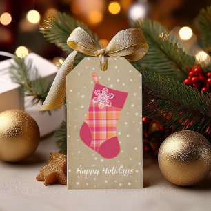 Étiquettes-cadeau Tartan Christmas Stocking Orange and Pink ID209