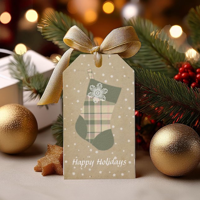 Étiquettes-cadeau Tartan Christmas Stocking vert et rose ID209 (Créateur téléchargé)