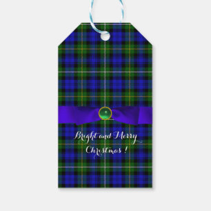 ÉTIQUETTES-CADEAU TARTAN ÉCOSSAIS DE VERT BLEU AVEC DES ARCS DE NO