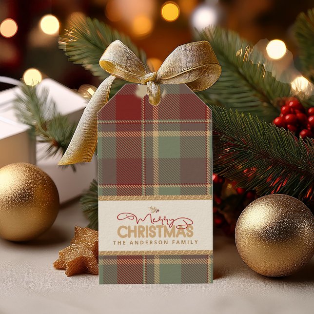 Étiquettes-cadeau Tartan Joyeux cadre Or de Noël ID1141A (Créateur téléchargé)
