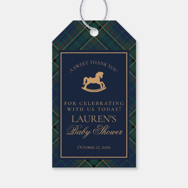 Étiquettes-cadeau Tartan Plaid Rocking Horse Baby Shower Favors (Devant)