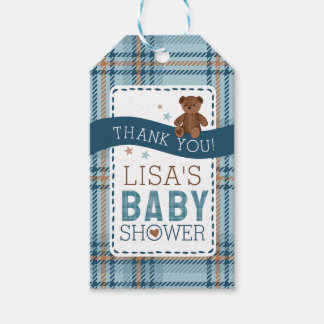 Étiquettes-cadeau Tartan Teddy Bear, Baby Boy Shower FAVOR TAG