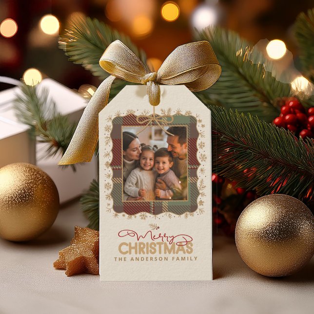Étiquettes-cadeau Tartan Trim Christmas One Photo Template ID1141A (Créateur téléchargé)