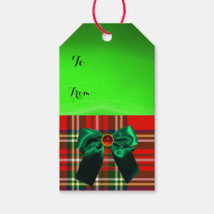 ÉTIQUETTES-CADEAU TARTAN VERT ROUGE ÉCOSSE AVEC DES BOÎTES DE NOËL
