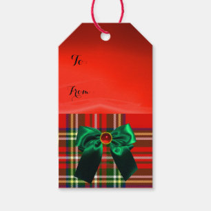 ÉTIQUETTES-CADEAU TARTAN VERT ROUGE ÉCOSSE AVEC DES BOÎTES DE NOËL
