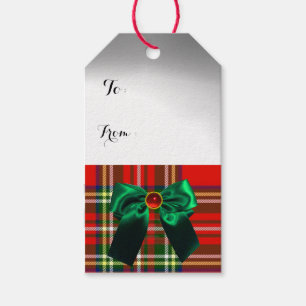 ÉTIQUETTES-CADEAU TARTAN VERT ROUGE ÉCOSSE AVEC DES BOÎTES DE NOËL