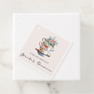 Étiquettes Cadeau Tasses empilées Blush Fleurs Mariage Tea Party