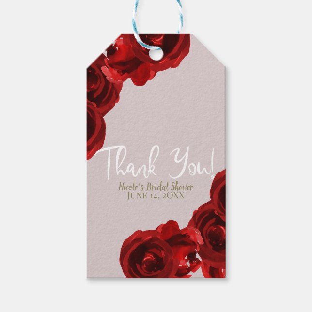 Étiquettes-cadeau Taupe Bleu Rouge Aquarelle Rose Mariage moderne (Devant)