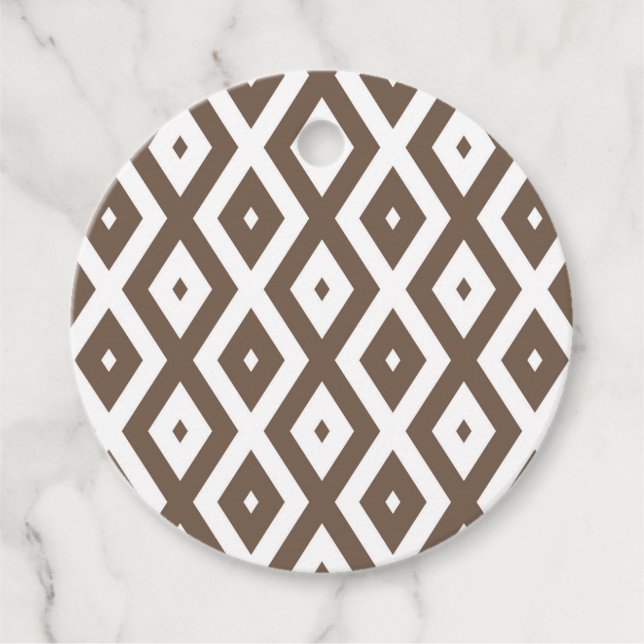 Étiquettes Cadeau Taupe motif diamant brun et blanc (Devant)