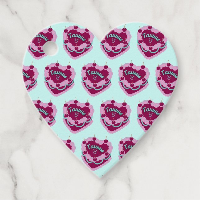 Étiquettes Cadeau Taurus Zodiac Coquette Coeur gâteau d'anniversaire (Devant)