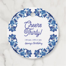 Tcheers trente ans royal bleu floral bordure na